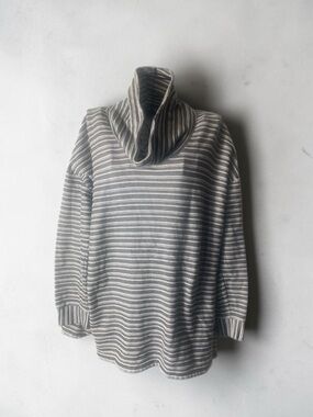 Talbots Gray Striped Cowl Neck Sweater